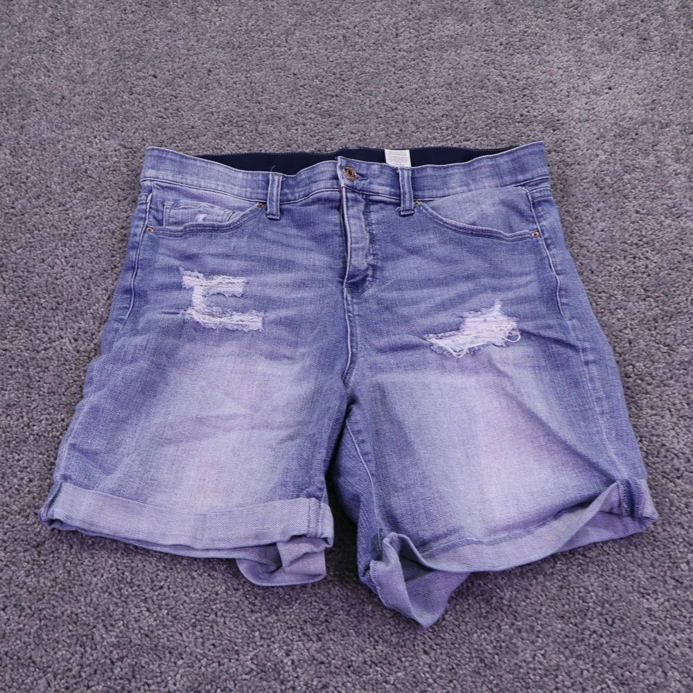 Terra & Sky Denim Shorts Womens 16W Blue Distressed Cuffed Hem Mid Wash